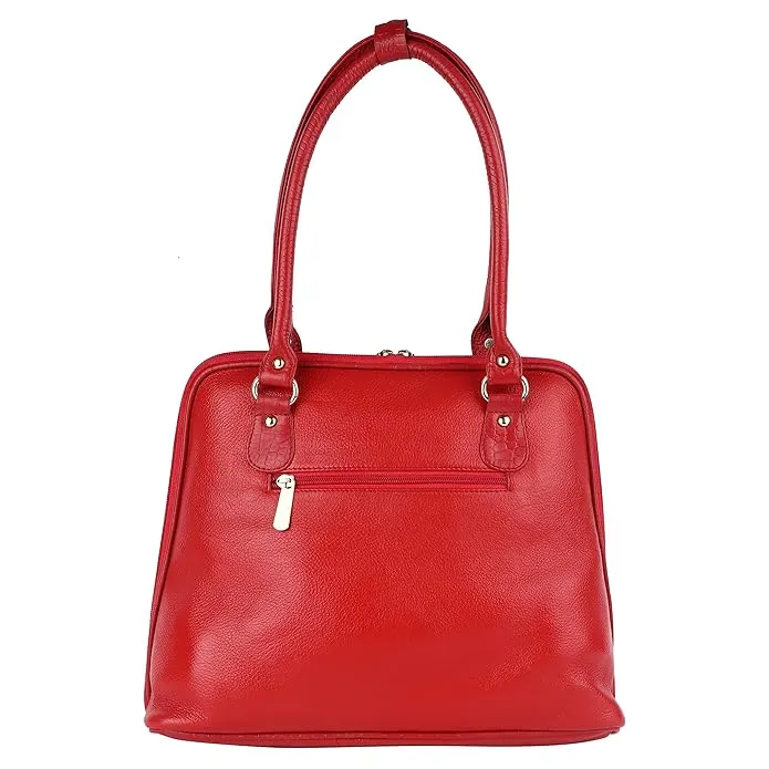 Genuine Leather Ladies Handbag with 2 Main Compartments - Adjustable & Detachable Strap