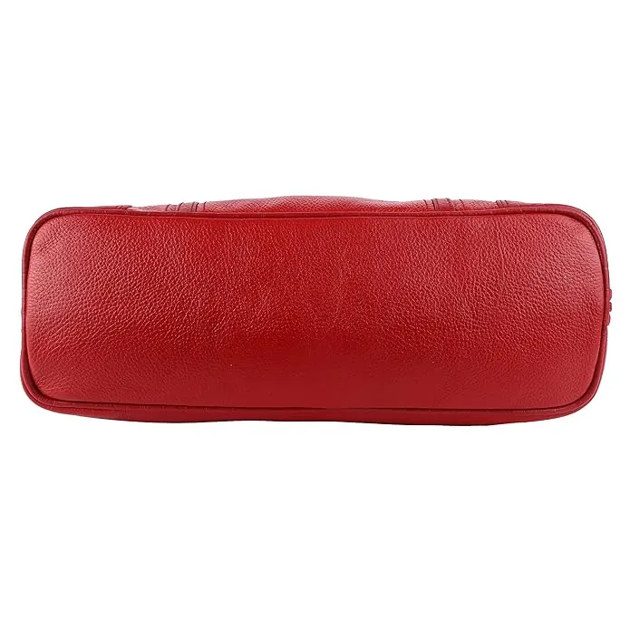 Genuine Leather Ladies Handbag with 2 Main Compartments - Adjustable & Detachable Strap