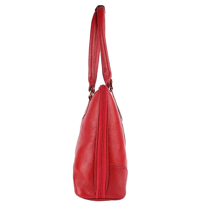 Genuine Leather Ladies Handbag with 2 Main Compartments - Adjustable & Detachable Strap