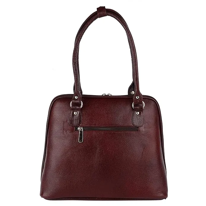 Genuine Leather Ladies Handbag with 2 Main Compartments - Adjustable & Detachable Strap
