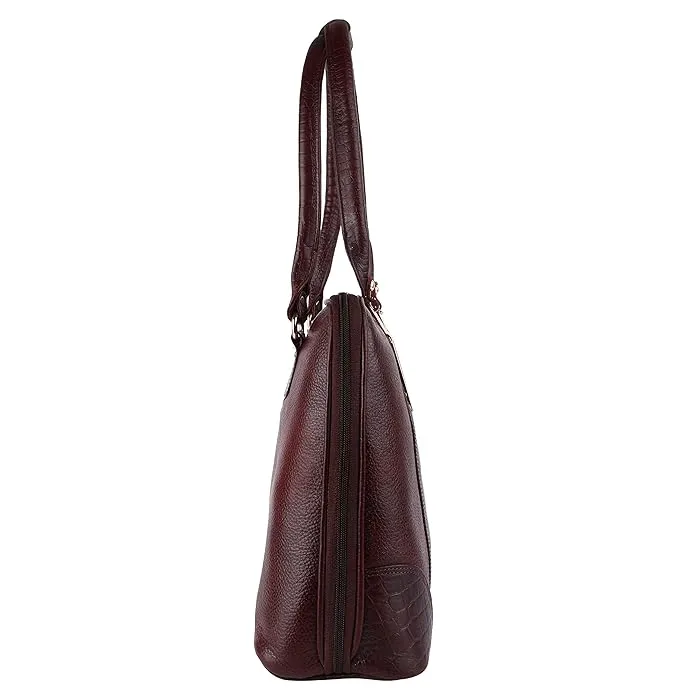 Genuine Leather Ladies Handbag with 2 Main Compartments - Adjustable & Detachable Strap