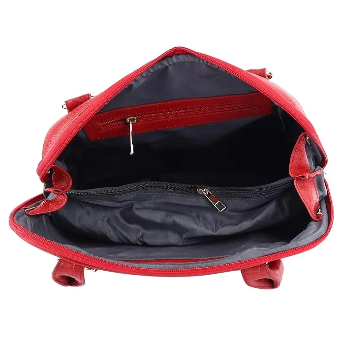 Genuine Leather Ladies Handbag with 2 Main Compartments - Adjustable & Detachable Strap