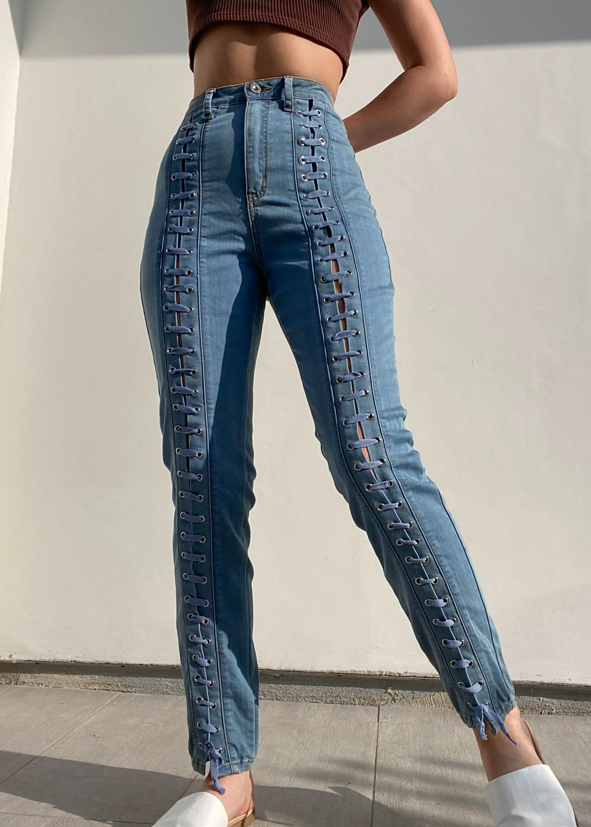 High Waisted Lace Up Jeans (29”)