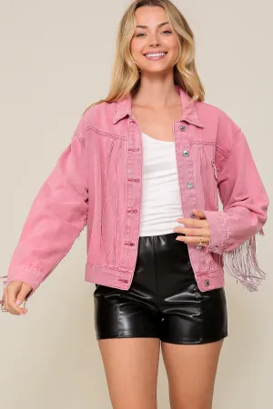 Hot Pink Long Sleeve Sequin Fringe Jacket