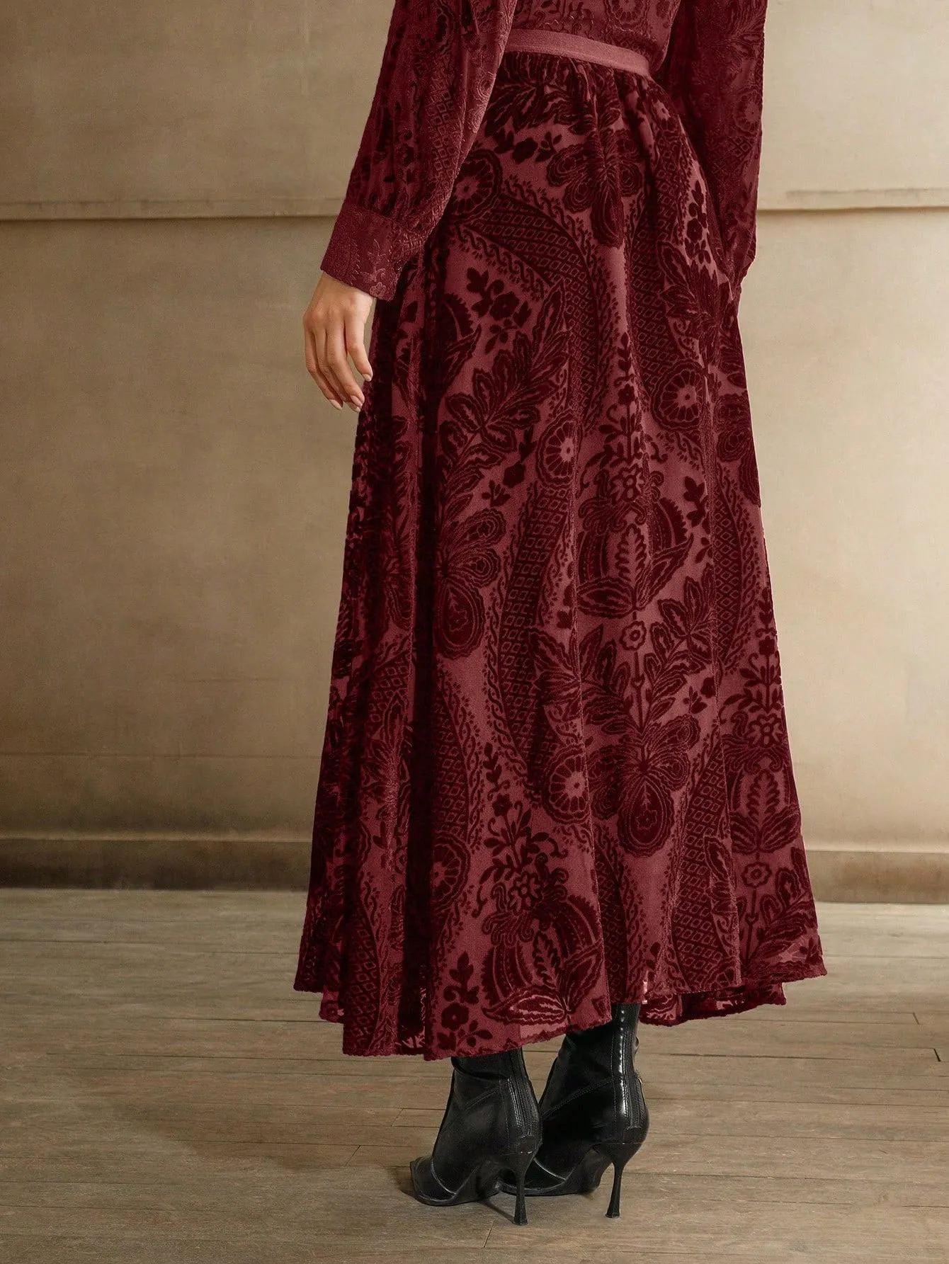 Isabella Women's Autumn Flared Flocked A-Line Skirt