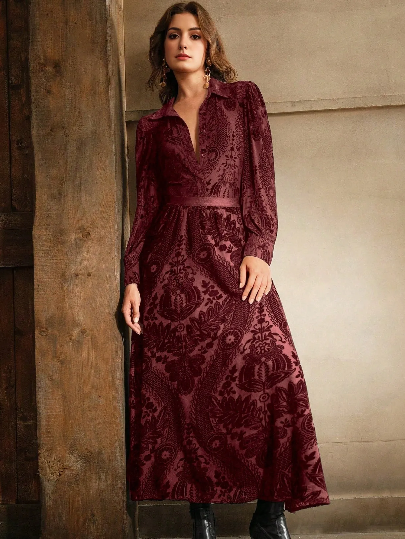 Isabella Women's Autumn Flared Flocked A-Line Skirt