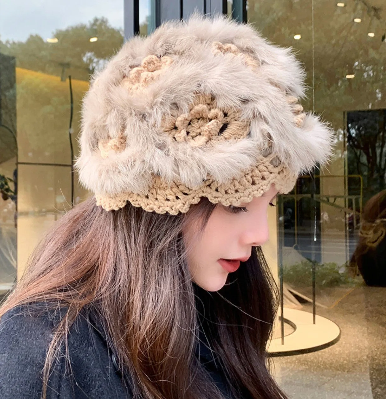 JCH303505 Luxury Soft Hand-Crafted Crochet Fur Hat