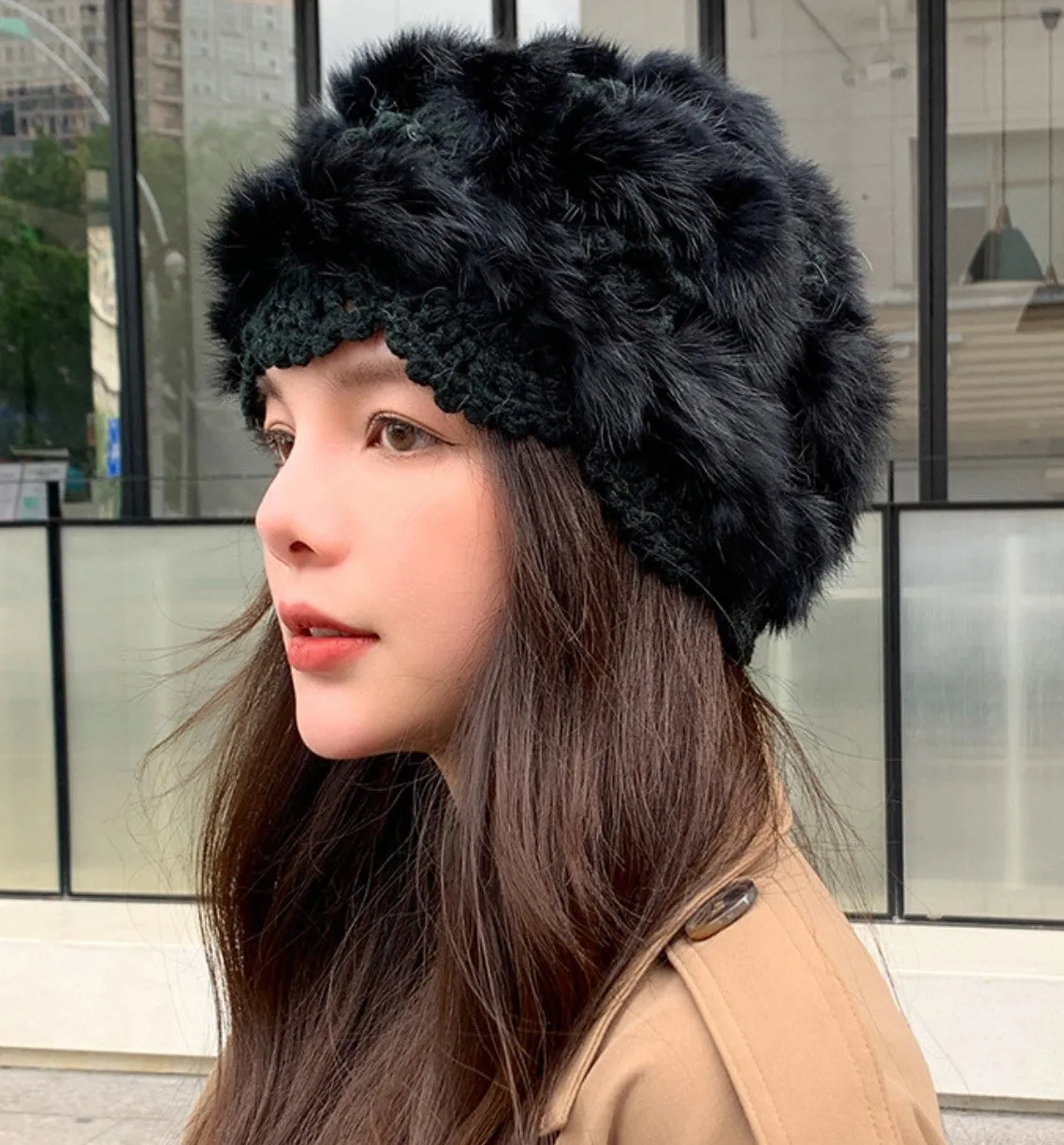 JCH303505 Luxury Soft Hand-Crafted Crochet Fur Hat