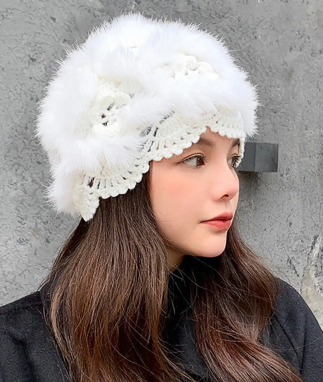 JCH303505 Luxury Soft Hand-Crafted Crochet Fur Hat