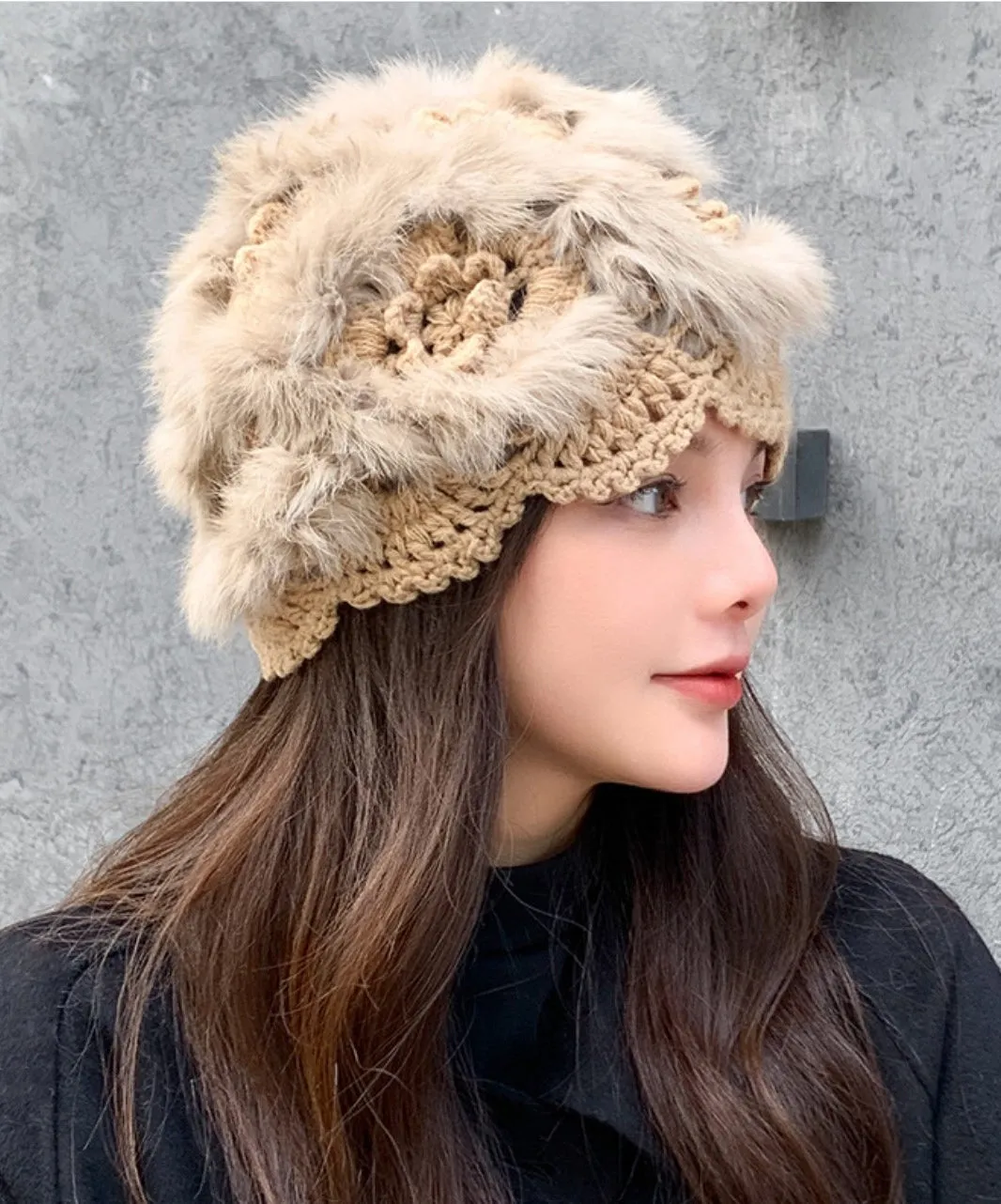 JCH303505 Luxury Soft Hand-Crafted Crochet Fur Hat