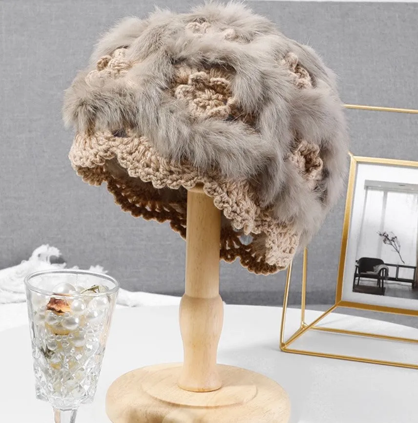 JCH303505 Luxury Soft Hand-Crafted Crochet Fur Hat