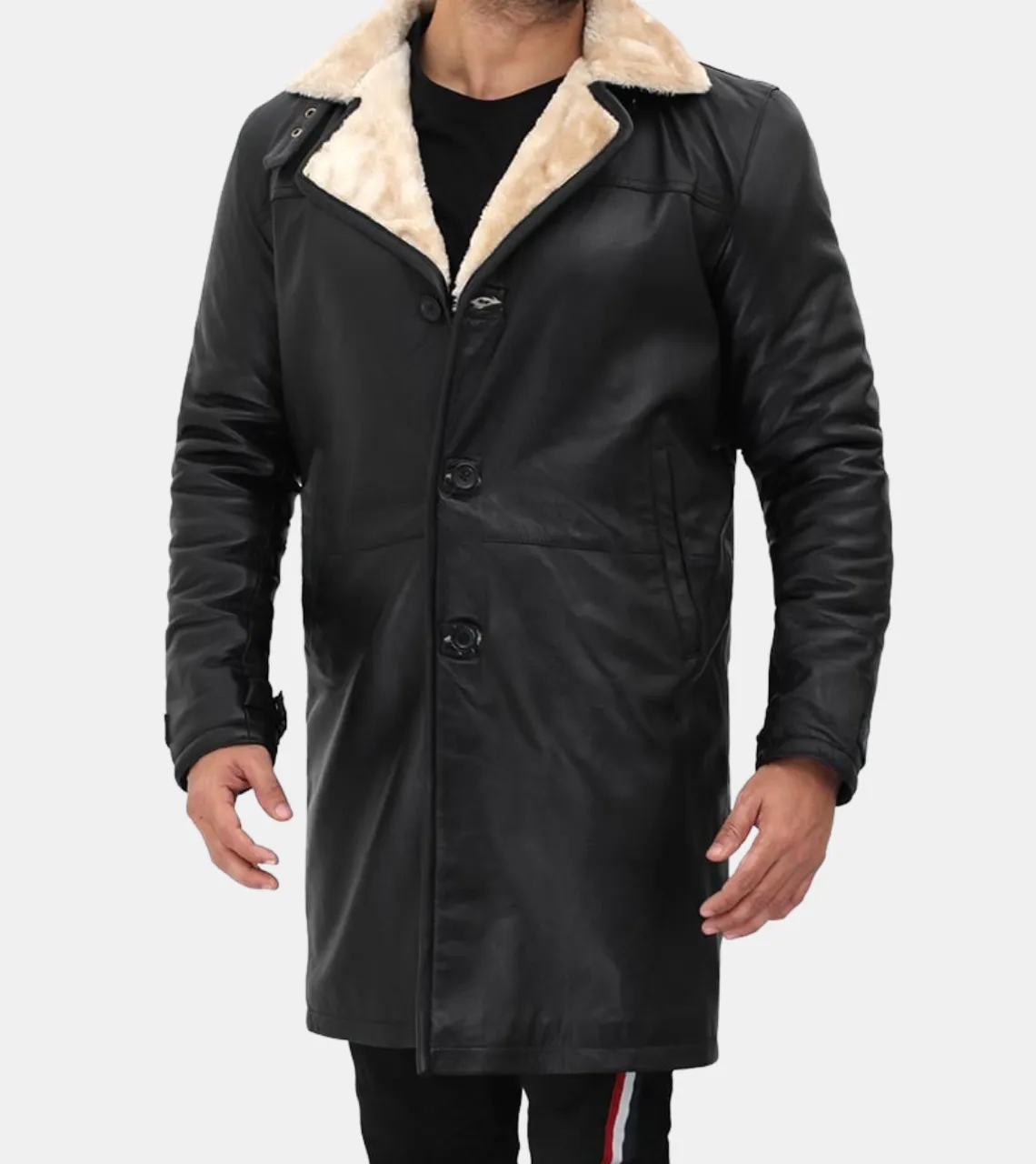 Leander Men's Black Shearling Leather Coat