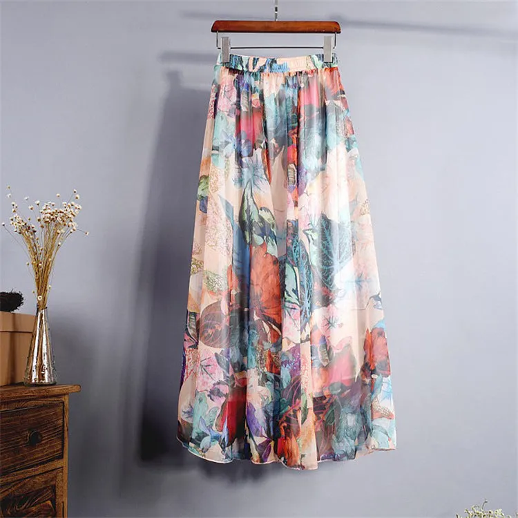 Luexco Elegant Long Chiffon High Waist Skirt Summer Saia