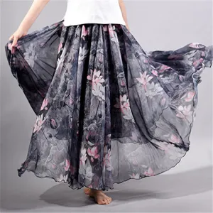 Luexco Elegant Long Chiffon High Waist Skirt Summer Saia
