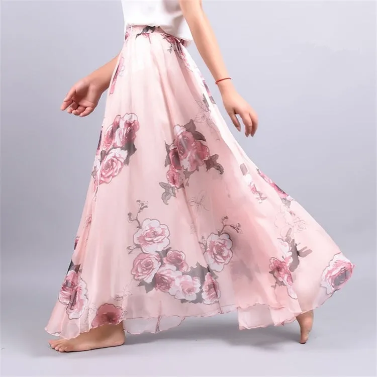 Luexco Elegant Long Chiffon High Waist Skirt Summer Saia