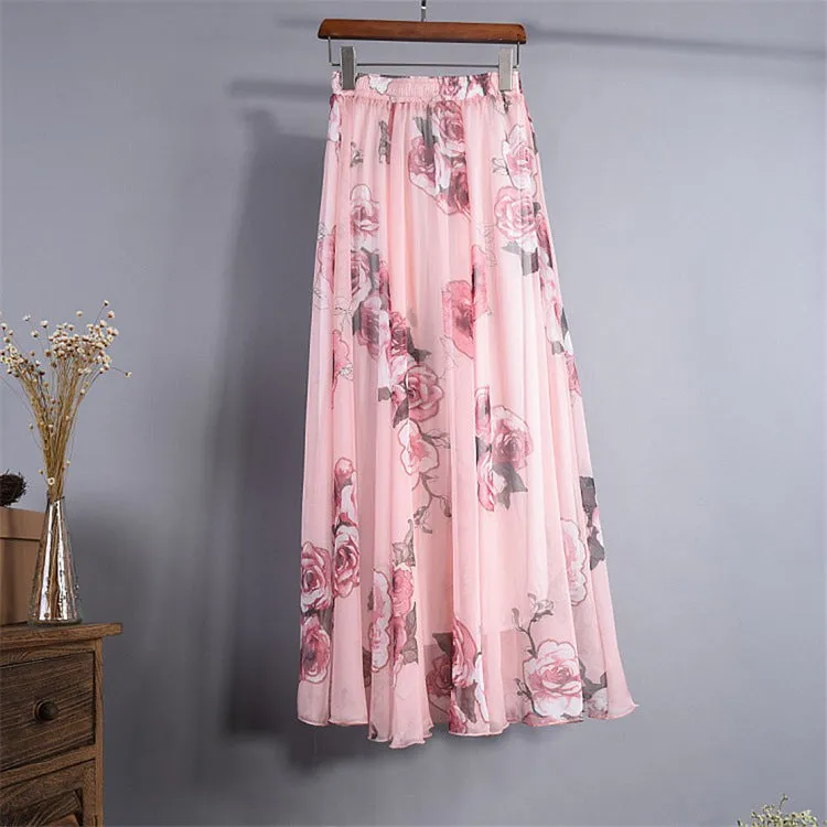 Luexco Elegant Long Chiffon High Waist Skirt Summer Saia