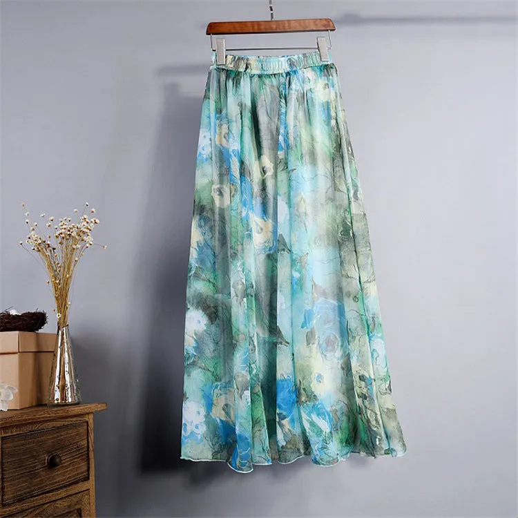 Luexco Elegant Long Chiffon High Waist Skirt Summer Saia