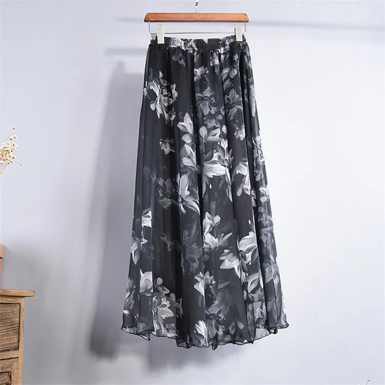 Luexco Elegant Long Chiffon High Waist Skirt Summer Saia