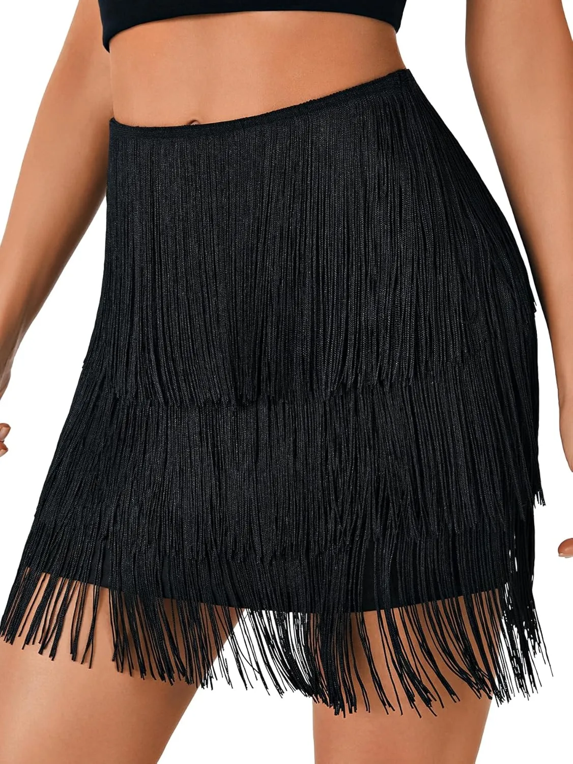 LYANER Women's Elastic High Waisted Fringe Short Pencil Bodycon Mini Skirts