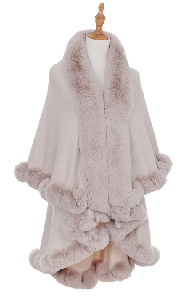 P1767 Double Fur Trim Cape Shawl