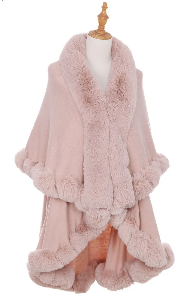 P1767 Double Fur Trim Cape Shawl