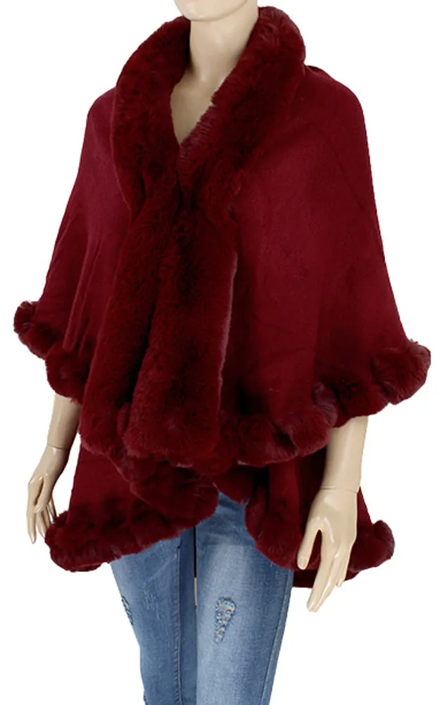 P1767 Double Fur Trim Cape Shawl