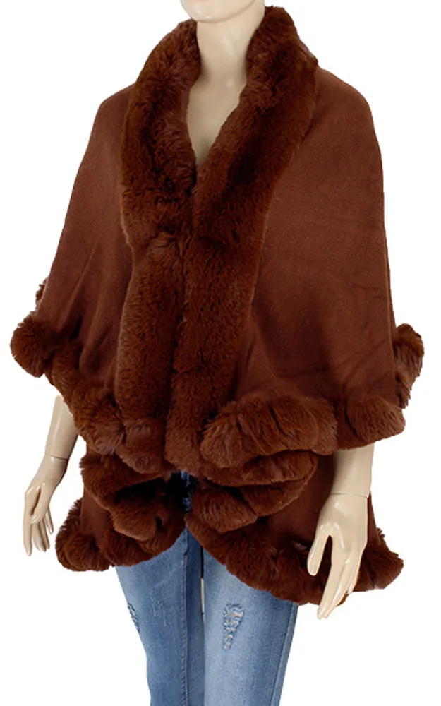 P1767 Double Fur Trim Cape Shawl
