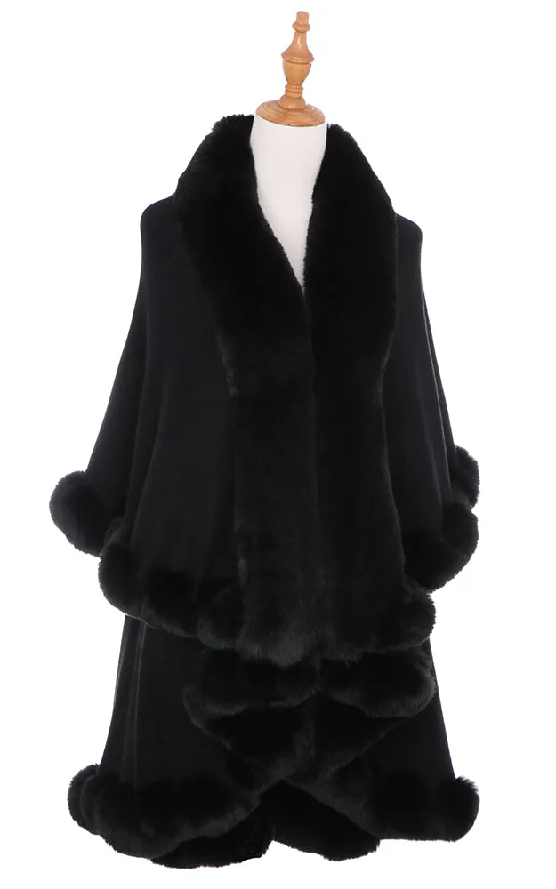 P1767 Double Fur Trim Cape Shawl