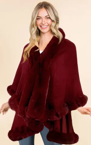 P1767 Double Fur Trim Cape Shawl