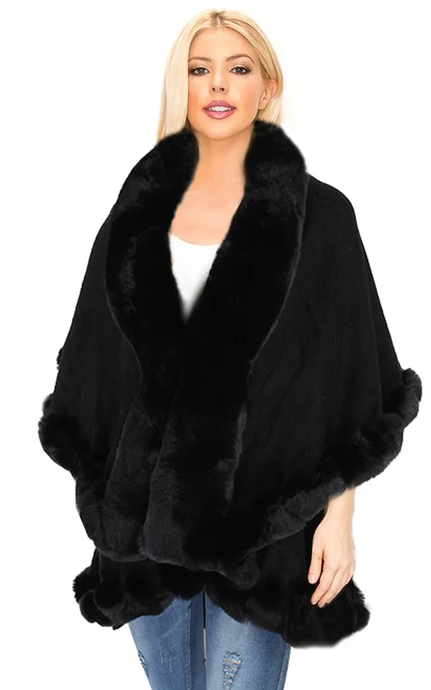 P1767 Double Fur Trim Cape Shawl