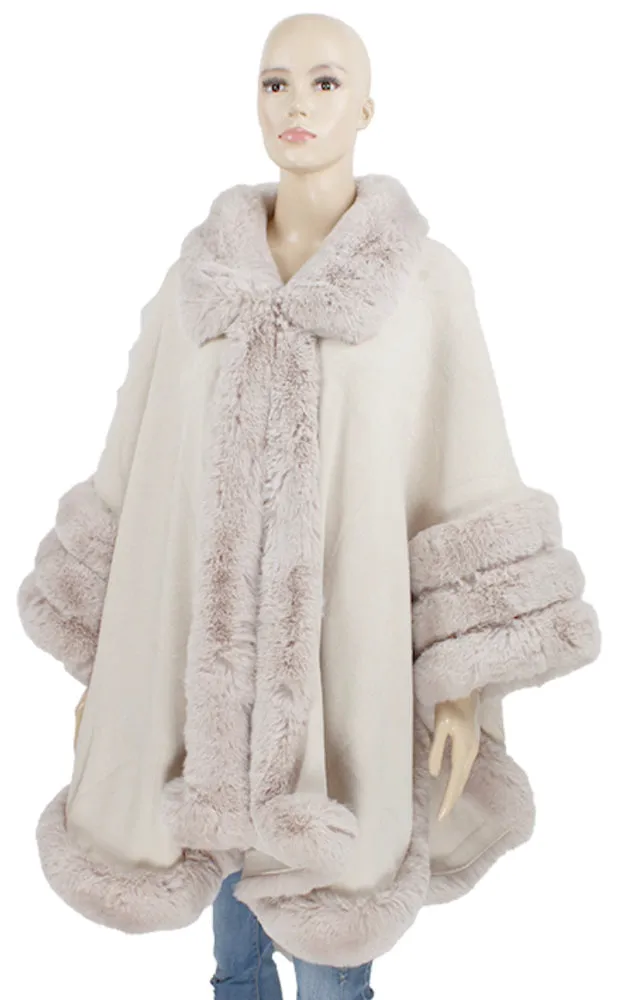 P1850 Sold Color Fur Trim Cape Shawl