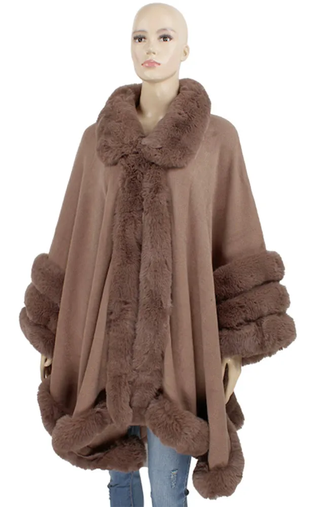 P1850 Sold Color Fur Trim Cape Shawl