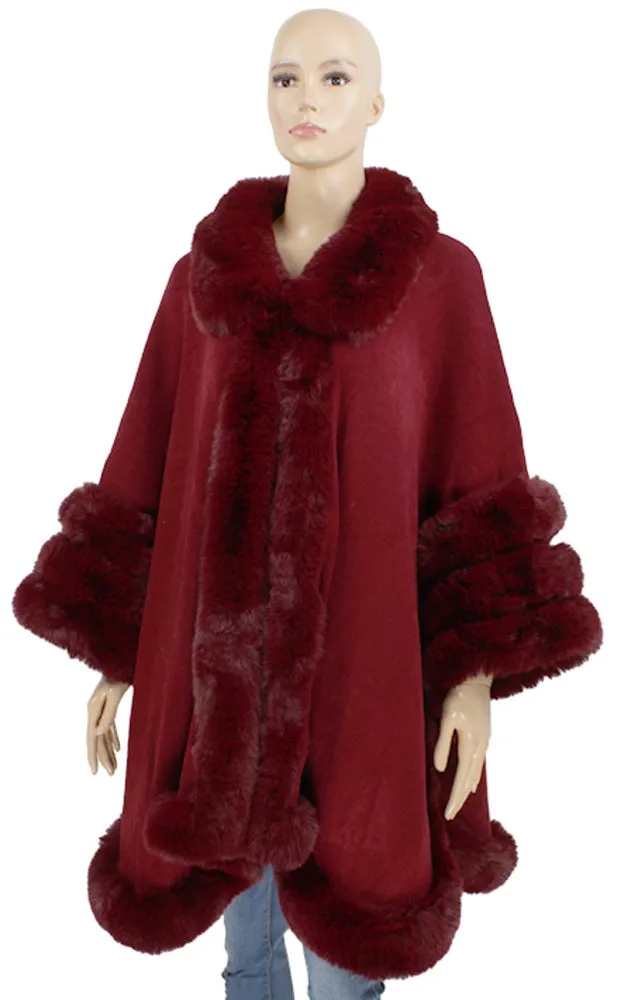 P1850 Sold Color Fur Trim Cape Shawl