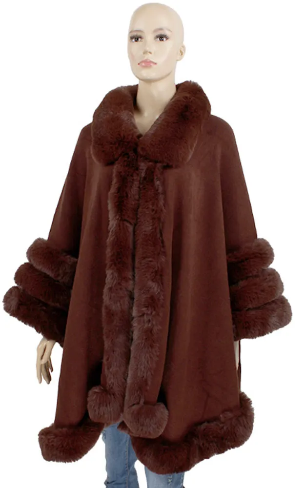 P1850 Sold Color Fur Trim Cape Shawl