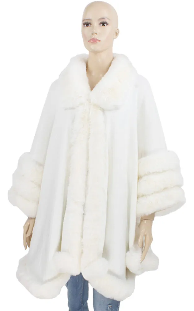 P1850 Sold Color Fur Trim Cape Shawl