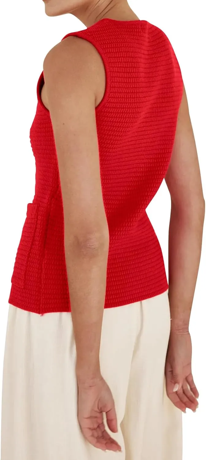 PEHMEA Women's Sweater Vest Sleeveless Button Down Spring Summer Tank Tops Trendy Cardigan Sweater Vests with Pockets