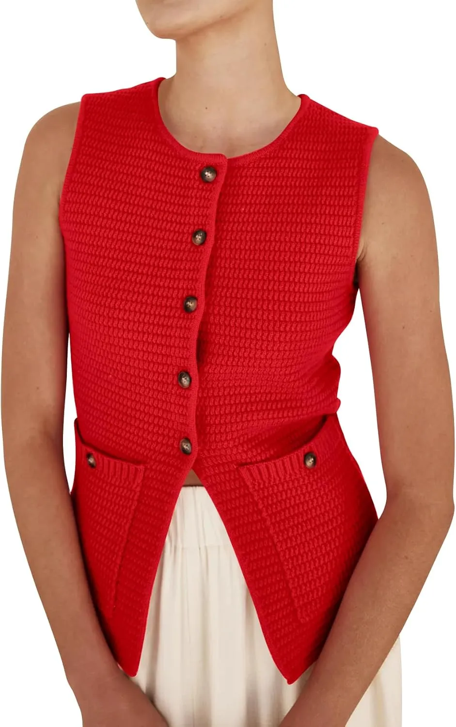 PEHMEA Women's Sweater Vest Sleeveless Button Down Spring Summer Tank Tops Trendy Cardigan Sweater Vests with Pockets