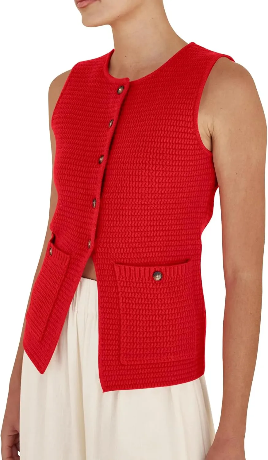 PEHMEA Women's Sweater Vest Sleeveless Button Down Spring Summer Tank Tops Trendy Cardigan Sweater Vests with Pockets