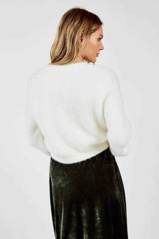 Porcelain Cardigan with Rhinestone Bows