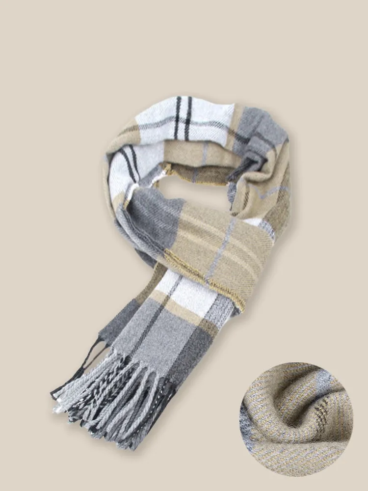 Soft Plaid Tassel Scarf