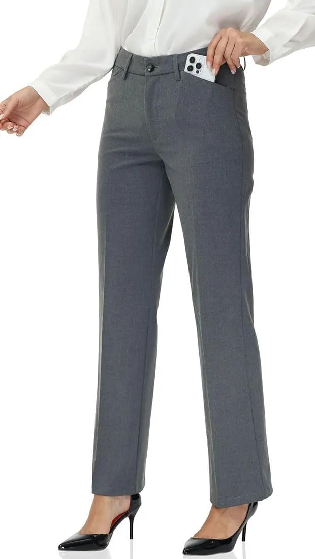 Soojun Women's Comfort Flex Waist Straight Leg Dress Pants