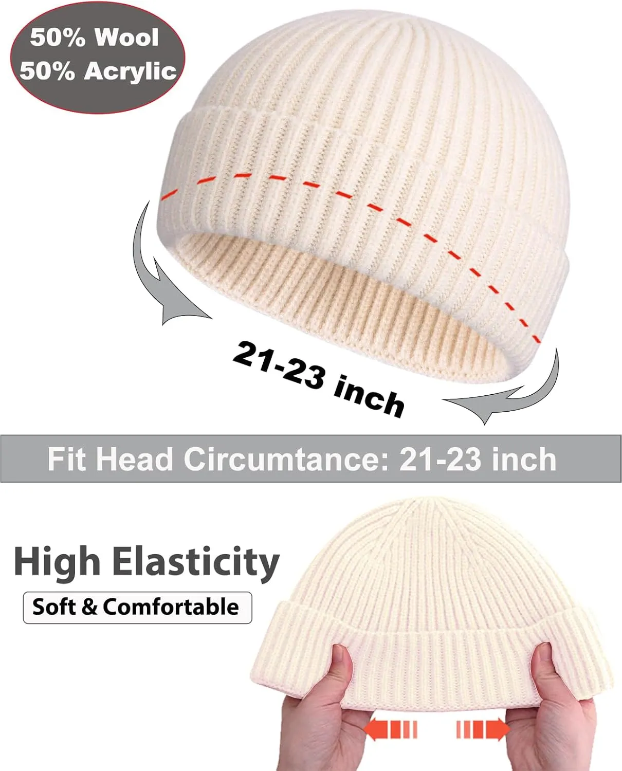 Swag Short Fisherman Beanie for Men Women, Wool Knit Cuff Soft Trawler Beanie Watch Hat, Winter Warm Hats Skull Cap