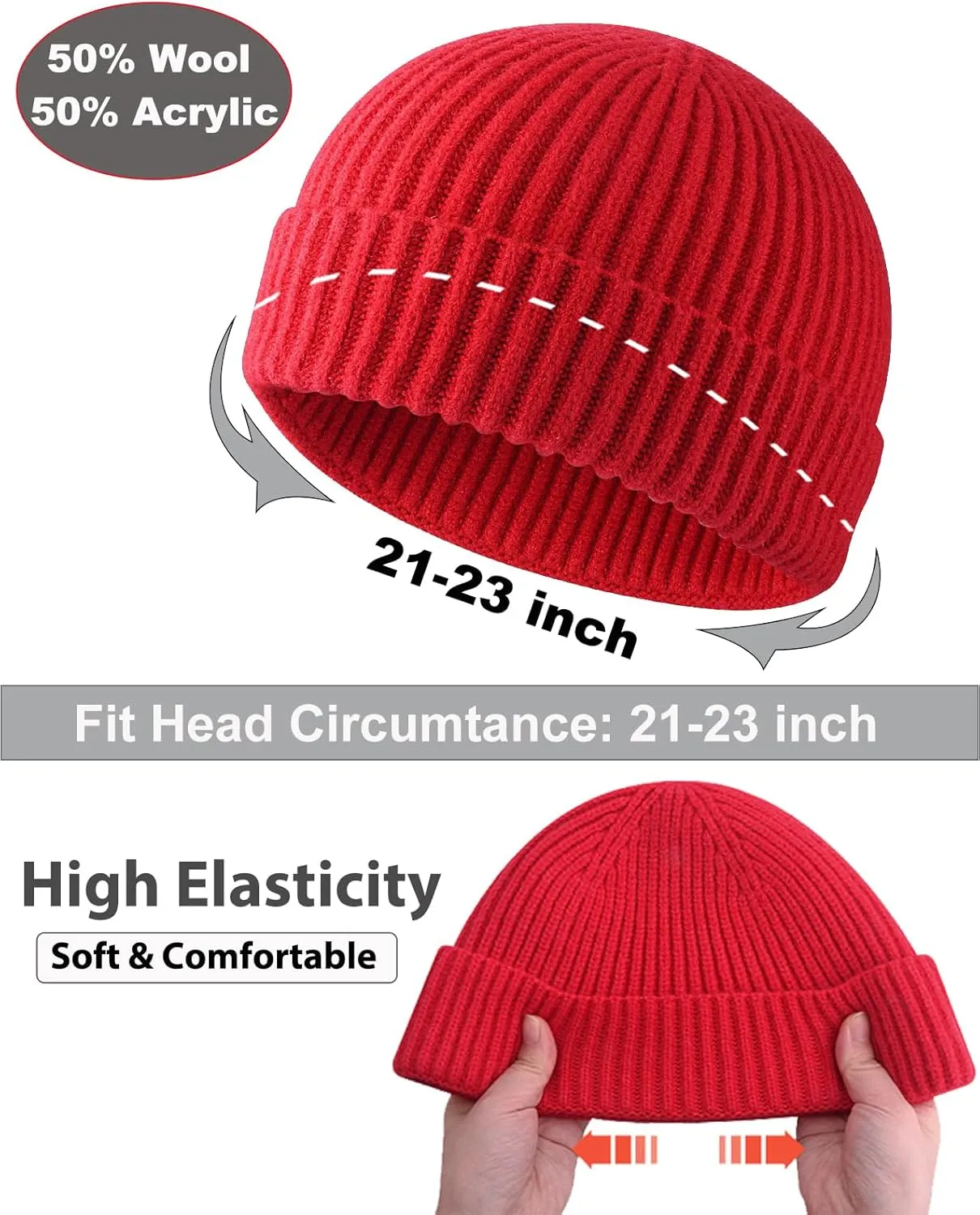 Swag Short Fisherman Beanie for Men Women, Wool Knit Cuff Soft Trawler Beanie Watch Hat, Winter Warm Hats Skull Cap