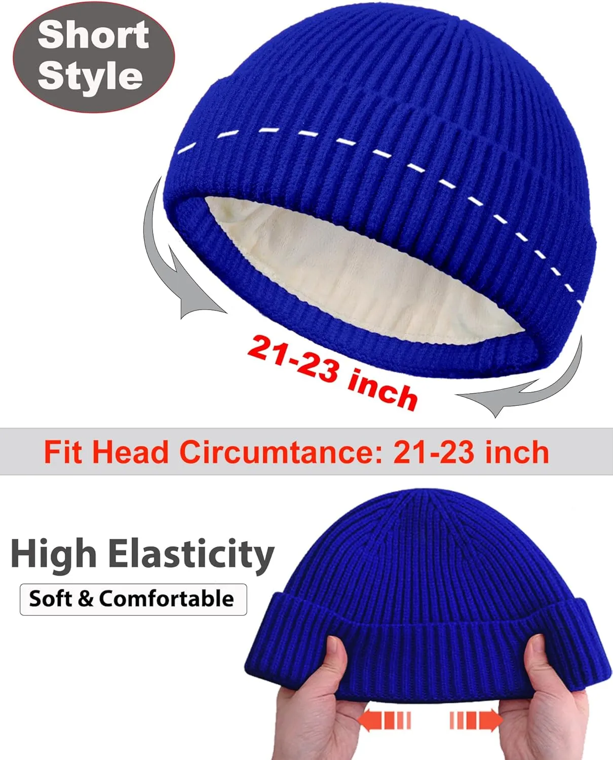 Swag Short Fisherman Beanie for Men Women, Wool Knit Cuffed Fleece Lined Trawler Beanies Winter Warm Hat