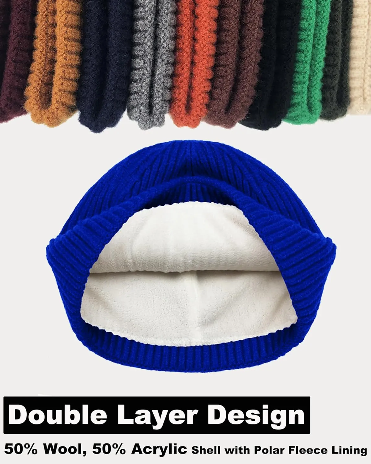 Swag Short Fisherman Beanie for Men Women, Wool Knit Cuffed Fleece Lined Trawler Beanies Winter Warm Hat