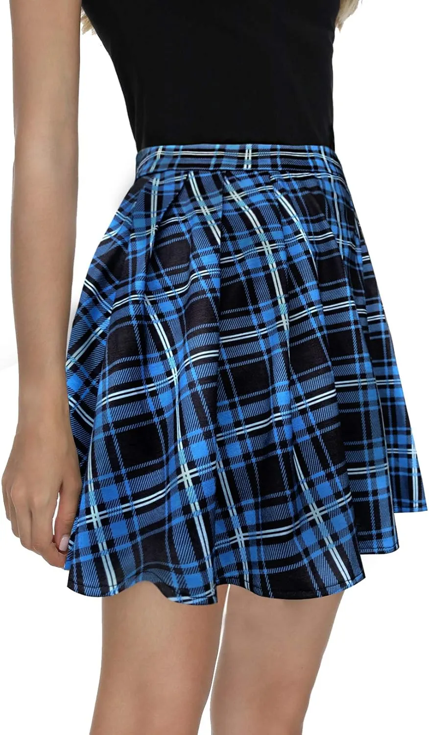Urban CoCo Women Plaid Pleated Mini Skater Skirt High Waisted School Skirt
