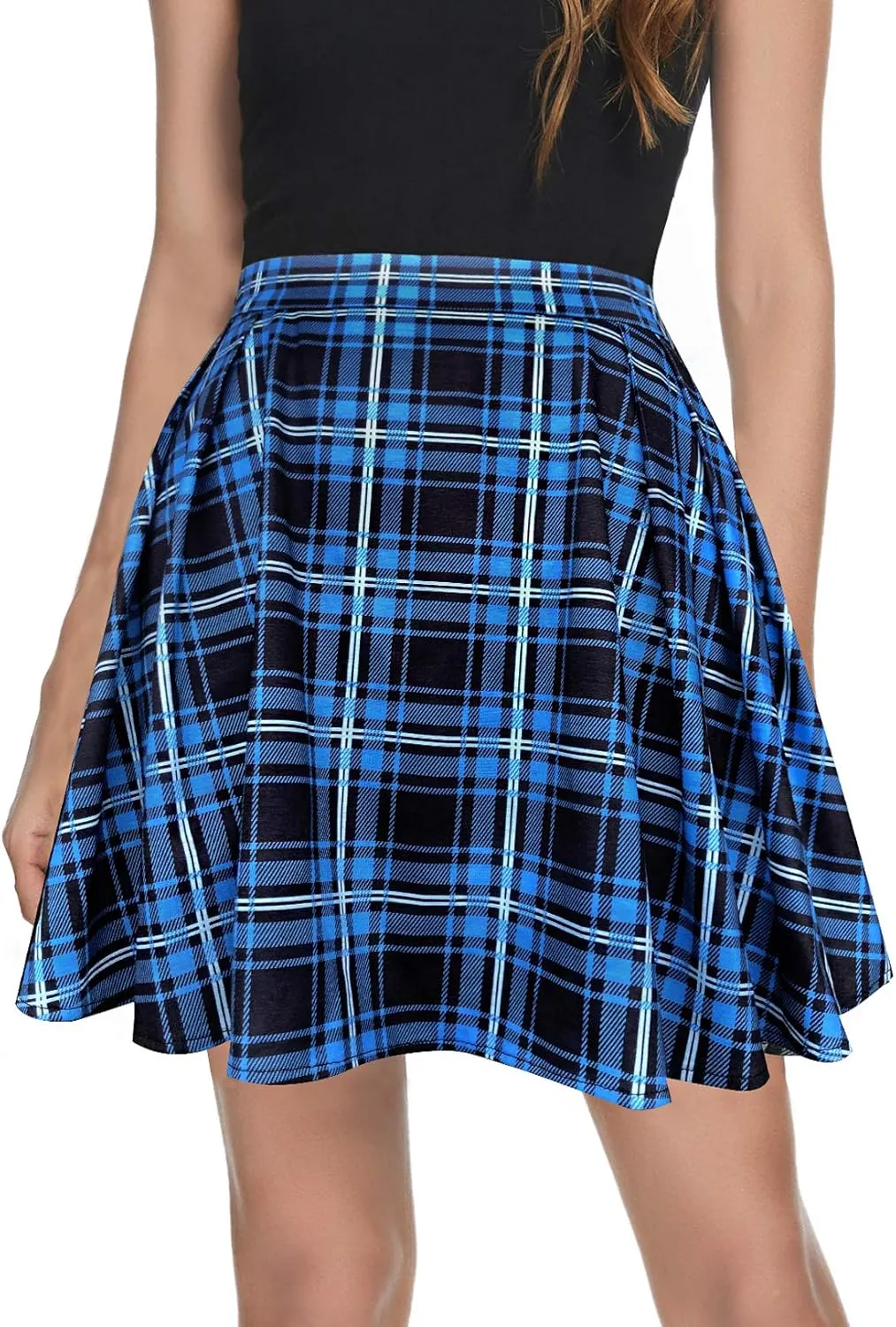 Urban CoCo Women Plaid Pleated Mini Skater Skirt High Waisted School Skirt