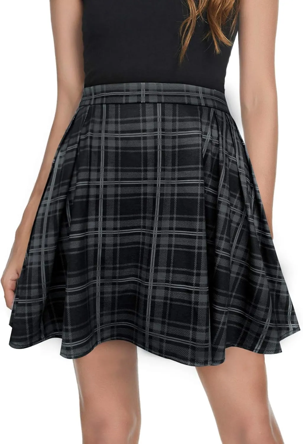 Urban CoCo Women Plaid Pleated Mini Skater Skirt High Waisted School Skirt