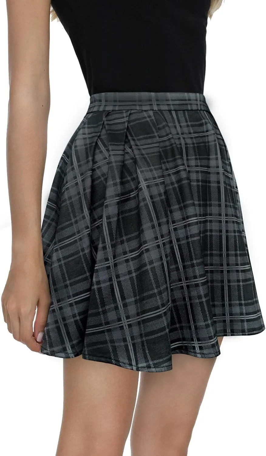 Urban CoCo Women Plaid Pleated Mini Skater Skirt High Waisted School Skirt