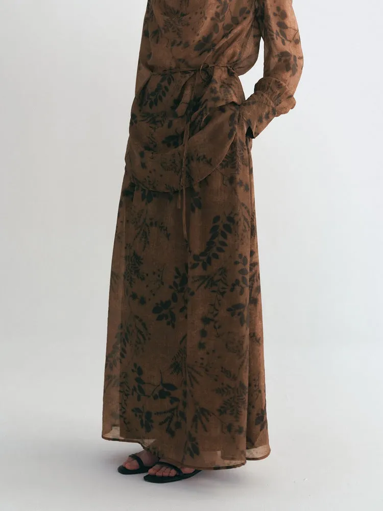 Vintage Romantic Floral High-Waist Midi Skirt